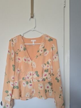 Leith Peach Floral V-Neck Blouse